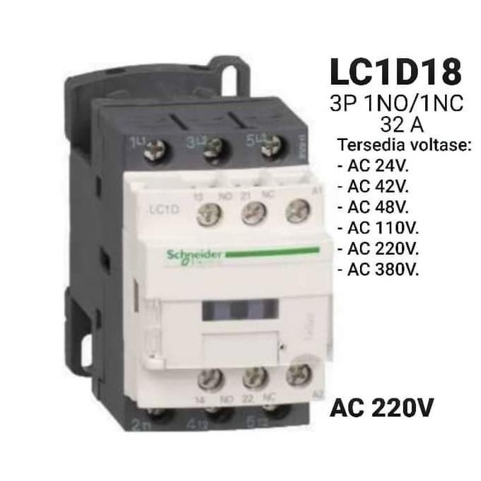 Contactor Kontaktor Magnet Schneider Lc1D18 24V 42 48V 110V 220V 380V New Stok
