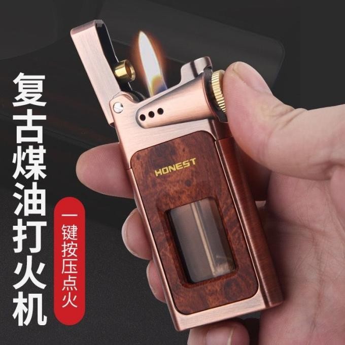 Korek Api Lilin Klasik Sumbu Minyak Honest Vintage Oil Lighter Dengan Kaca Transaparant Indikator Mi