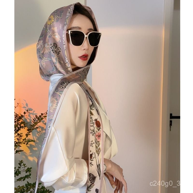 Syal Pelindung Matahari Dua Sisi Gaya Retro Syal Satin Berkerudung Syal Sutra