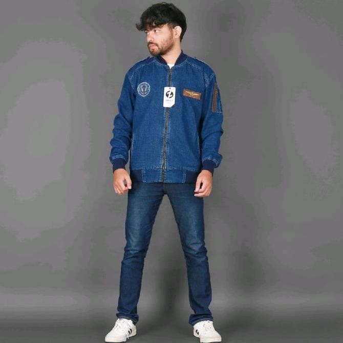 Best Seller(Bisa Cod)Jaket Bomber Jeans Denim 01|Jaket Bomber Denim Pria|Jaket Denim New Fashion Ter