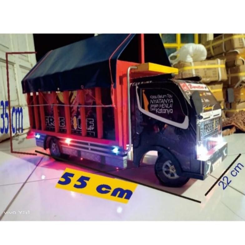 Truk OLENG Jumbo 55 CM MINIATUR TRUK KAYU MURAH  BISA Oleng Belok full lampu dan terpal trek