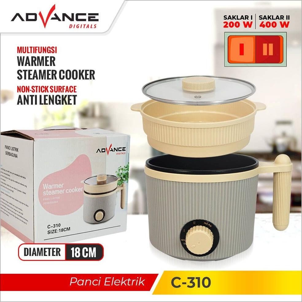 Panci listrik Advance C310 / Panci Listrik Advance / C 310 dengan steamer dan tutup kaca