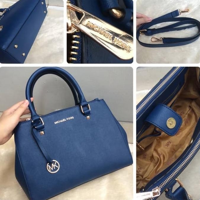 Tas wanita cewek branded kado handbag Michael Kors MK Sutton Blue Biru