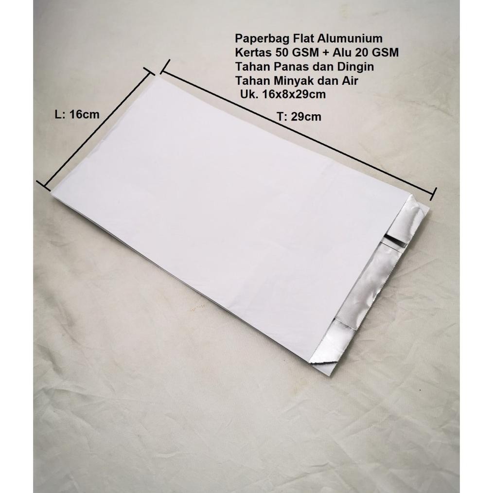 

(100 Pcs) Paperbag Flat Alumunium 16x8x29cm Tahan Panas, Dingin, Minyak, Air