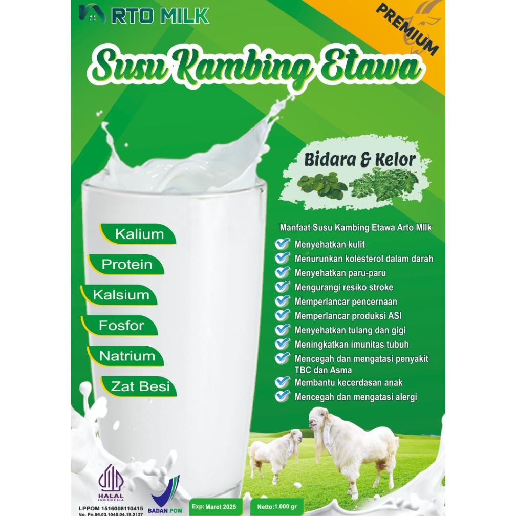 

Susu Bubuk Kambing Etawa Ekstra Rasa Bidara Dan Kelor Isi 1kg Premium Aluminium Foil Arto Milk