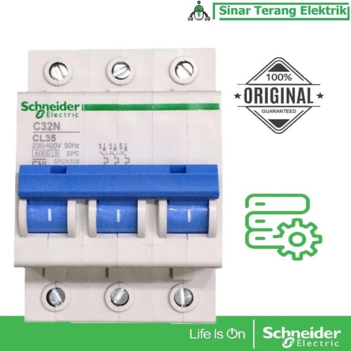 Miliki Schneider Electric Mcb Pln Kepala Biru C32N 3P 35A Cl35