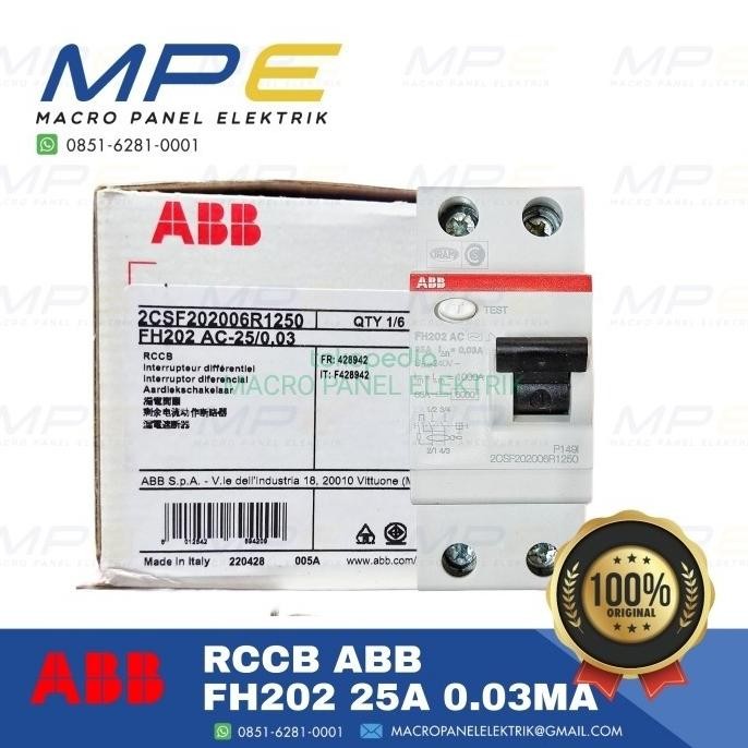 RCCB ABB FH202 AC-25 0,03A / ELCB RCCB ABB FH202 2P 25A 30mA 0,03A