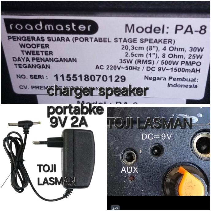 CHARGER 9V 2A  ROADSTAR SPEAKER PORTABLE  PORTABEL CASAN CHARGER COLOKAN ACCU AKI ADVANCE ADVAN CARG