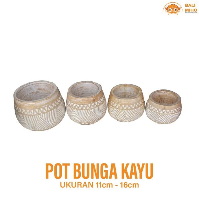 Pot Bunga Kayu Ukir 1 set - Vas Bunga Kayu - Wooden Vase - Pot Tanaman