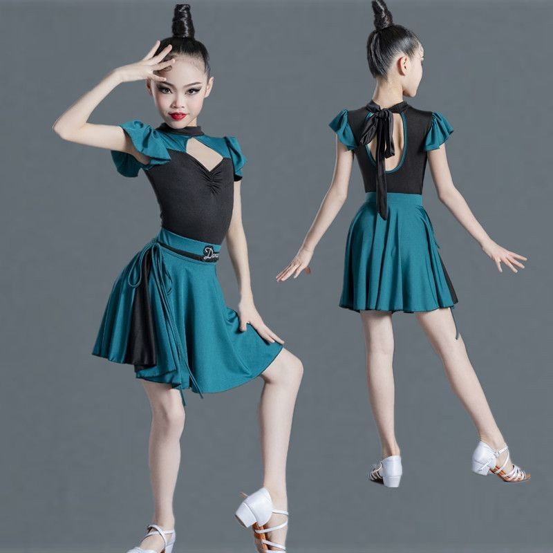 New Children's Latin Dance Costume / Girls' Two-Piece Performance Latin Dance Dress