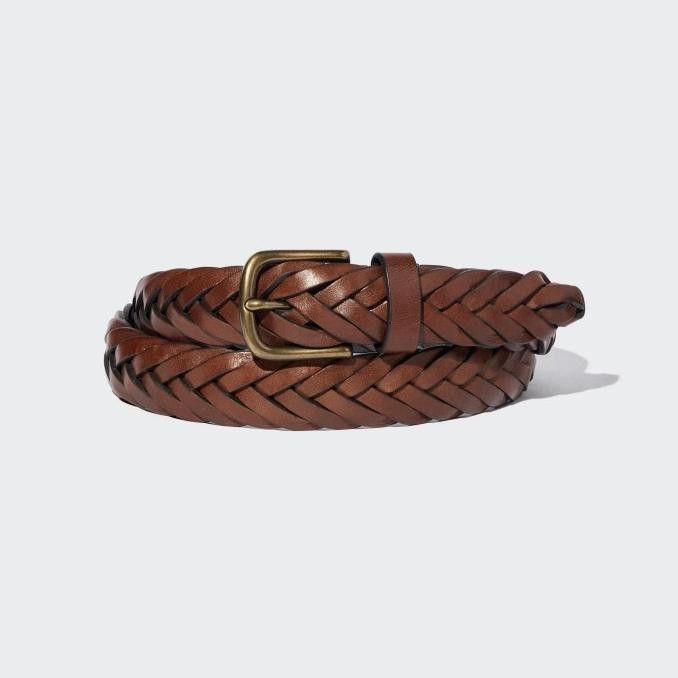UNIQLO Ikat Pinggang Pria Kulit Lebar Leather Wide Mesh Belt brown