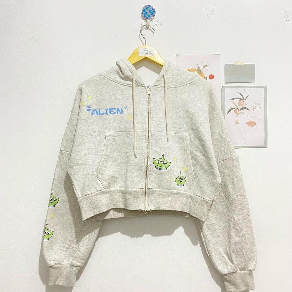 XCT-2328 PL30 HOODIE ALIEN CROP PREMIUM Jaket Sweater Hodie Zipper Wanita Kekinian Fashion Outfit Oo