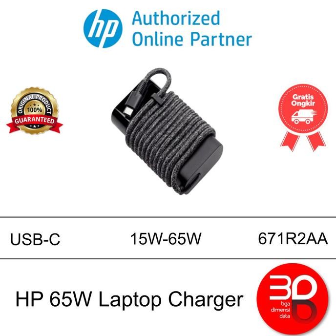 Murah HP 65W USB-C Laptop Charger Non COD