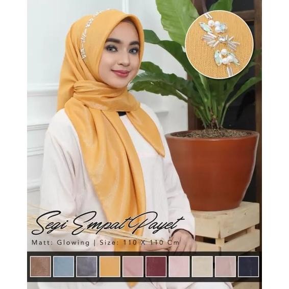 dgf-4 QIG-1722 Jilbab Segi Empat Payet Ansania Shinar / Hijab Pesta Gliter Payet Mutiara Premium Ori