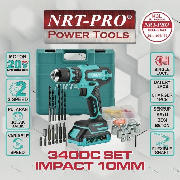 ready  Bor Cordless 20 V NRT PRO DC340 DC 340 Set Bor Battery murah