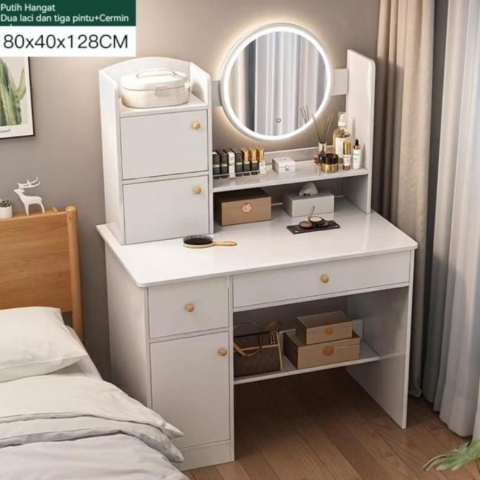 Meja Rias Meja Rias Lampu LED Rak kosmetik Meja Rias Aesthetic Minimalis Mini ern Meja Kosmetik
