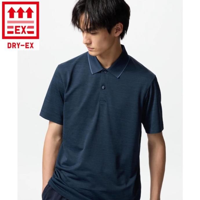 UNIQLO Men Kaos Polo Shirt Pria DRY EX Lengan Pendek Navy