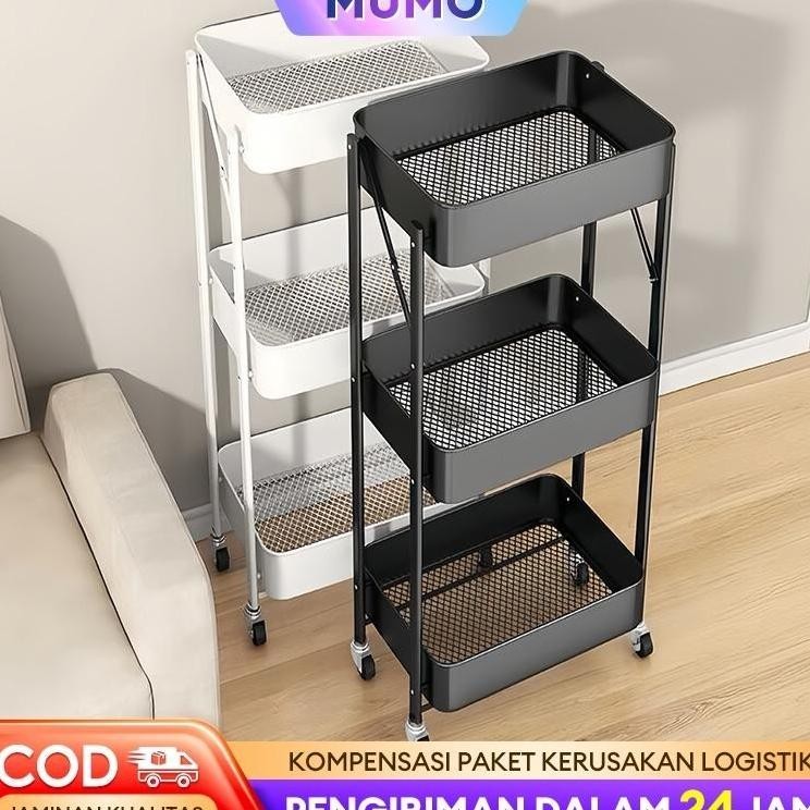 Besi 100%Rak Troli Besi Susun Rak Dapur Lipat Rak kamar mandi Rak Salon Rak Roda Serbaguna