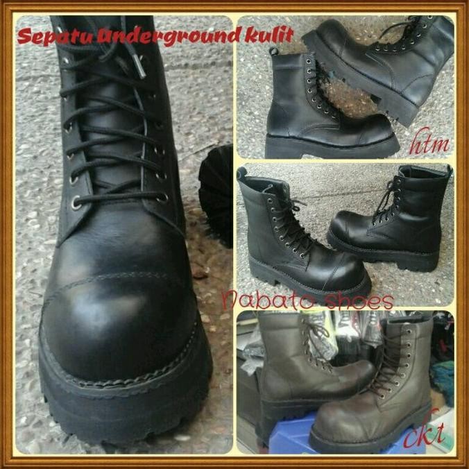 Murah Sepatu Touring Underground Tinggi Double Sol Kulit / Nabato Shoes