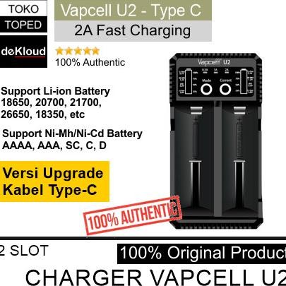 BEST AUTHENTIC VAPCELL U2 FAST CHARGER BATTERY 2A | 18650 21700 AAA AA