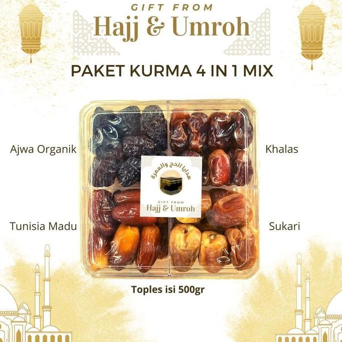 

PAKET KURMA 4 IN 1 | Korma Mix 4in1 | Paket Oleh-oleh isi Sekat 4 Hadiah Umroh Haji Souvenir Gift Dates Ajwa Sukari Tunisia Khalas