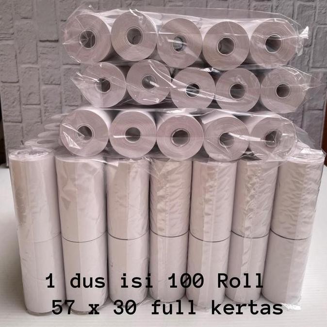

(ISI 100roll) Kertas Kasir Thermal Paper Roll 57 x 30 / 57x30 polos hasil cetak Hitam Black by Radhiant official