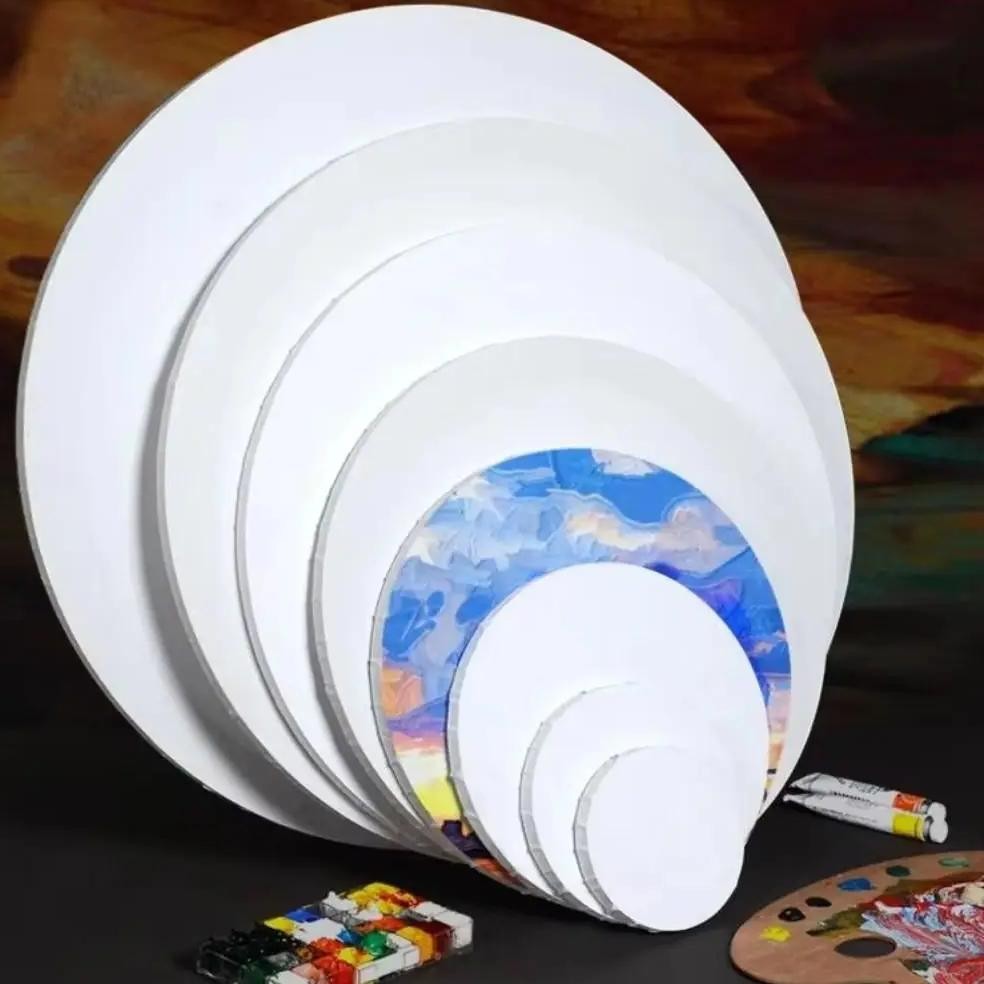

1Pcs 20/30Cm Round Pure Cotton Canvas Painting Boards Stretched Canvas Frame Cotton Blank Artist Drawing Canvas Panels