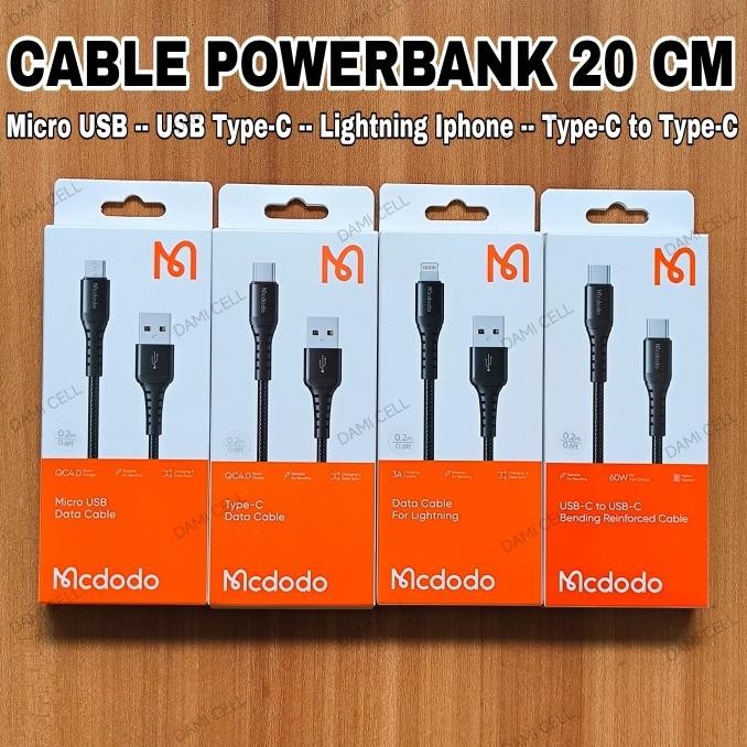 kabel data pendek cable powerbank 20cm micro usb + usb type c + usb lightning + usb-c to usb-c termu