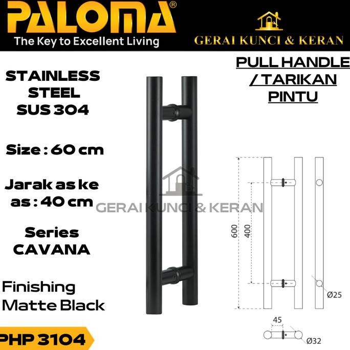 Paloma Php 3104 Cavana Pull Handle Tarikan Pintu 60Cm Hitam Black Matt