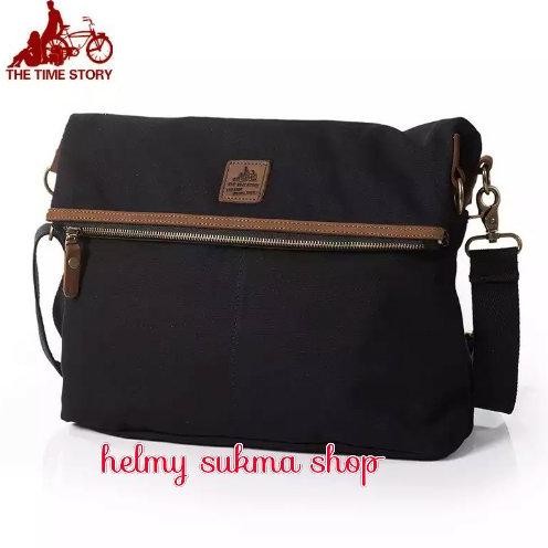 tas selempang  kanvas pria/wanita THE TIME STORY (TTS) 1891 hitam (handbag, kanvas,selempang,tas sek