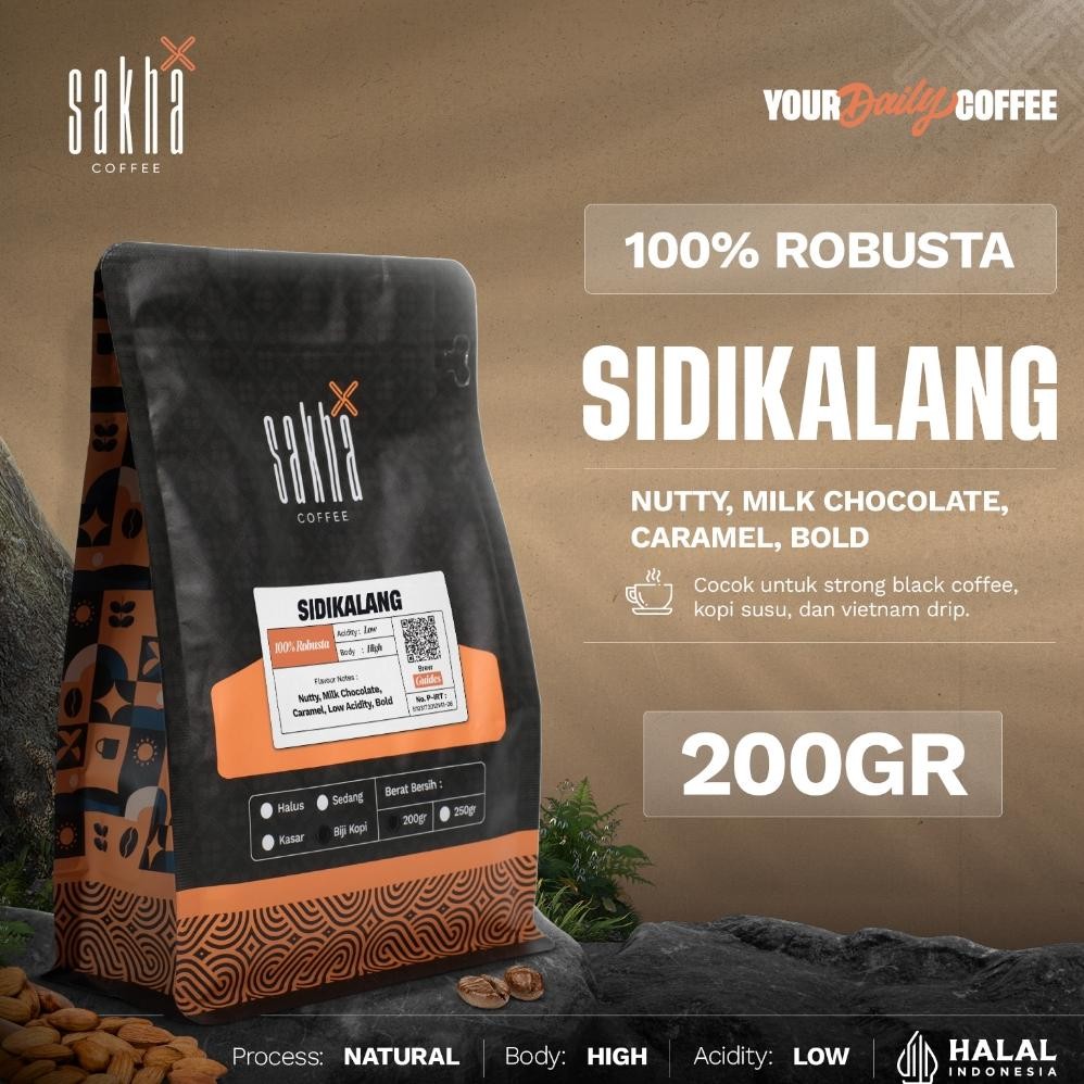 

Kopi Robusta Sidikalang Asli Coffee Roast Beans Espresso 200 Gram Biji Bubuk Sakha Roastery