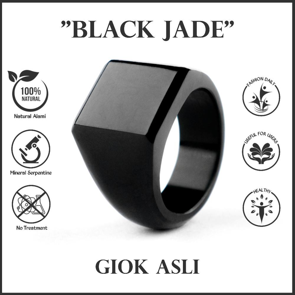 Cincin Pria Batu Giok Hitam Asli Natural Black Jade Original