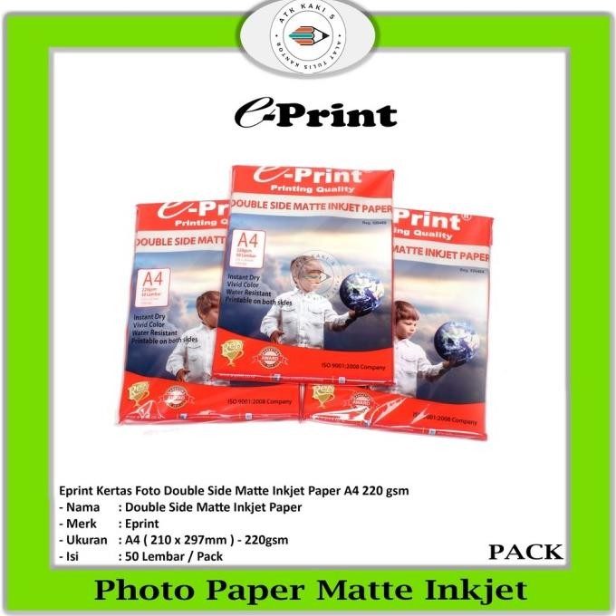 

Kertas Foto Double Side Matte Inkjet Paper Eprint A4 220 Gsm Terbaru