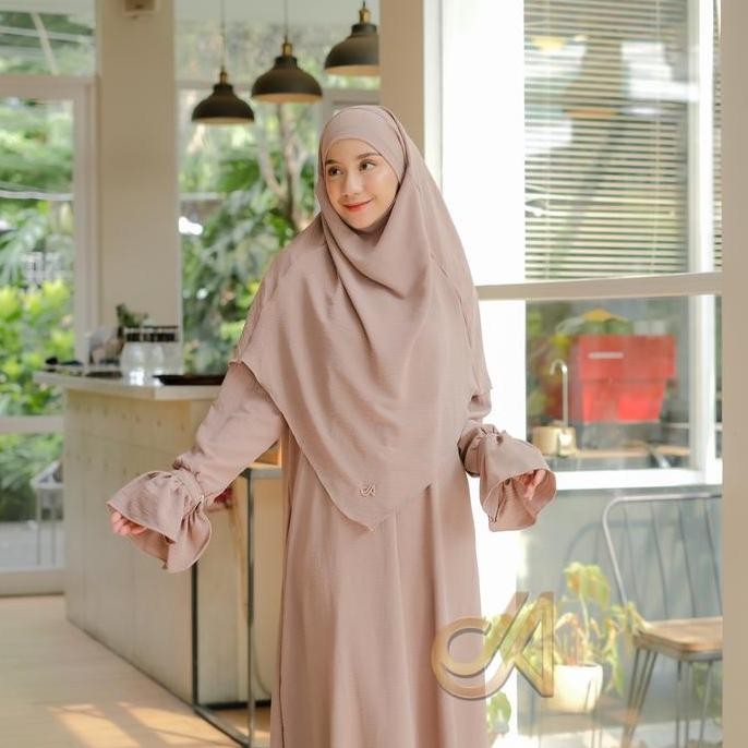Produk Baru Jabayaska - Naeema Gamis Set French Khimar Cadar Bahan Crinkle Airflow Abaya Muslim Dres