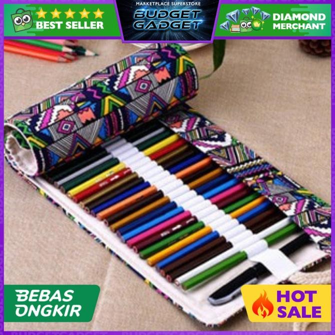 

Terbaru Tas Tempat Pensil Gulung Canvas 48 Slot 20 x 56cm Case Pensil Warna