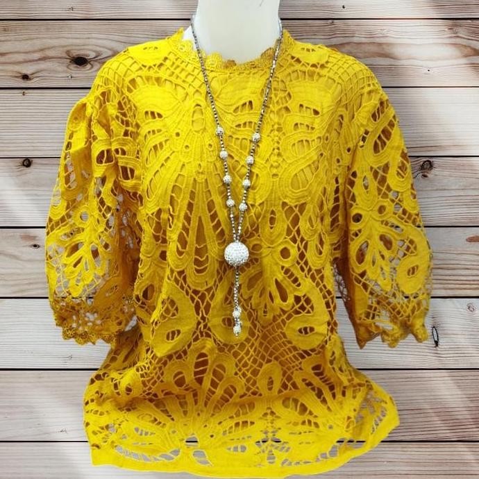 (Excellent) D 77881 atasan wanita lengan panjang / blouse brukat cewe terbaru / blus jumbo brokat