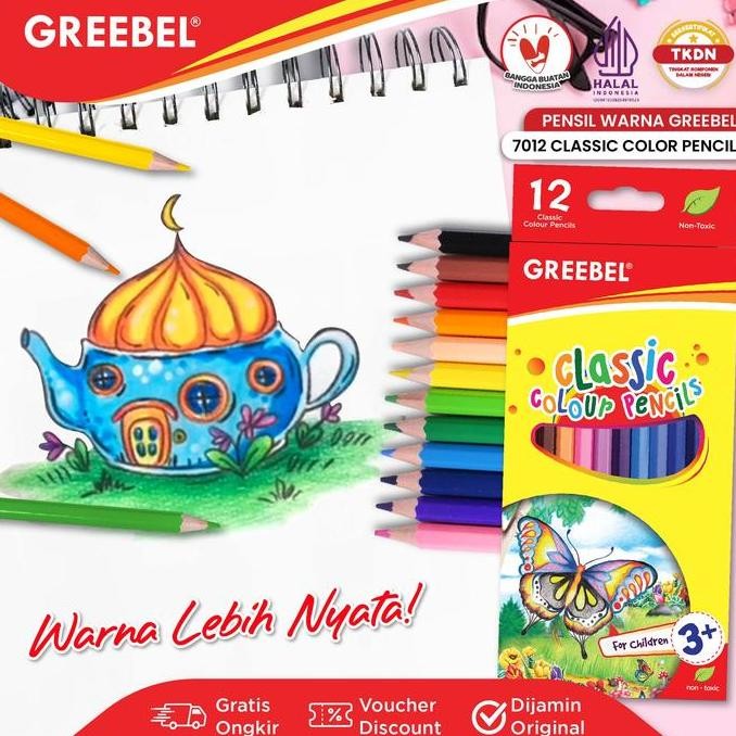 

Terbaru GREEBEL Pensil Warna 12 Warna (7012) Classic Color Pencils Greebel 12