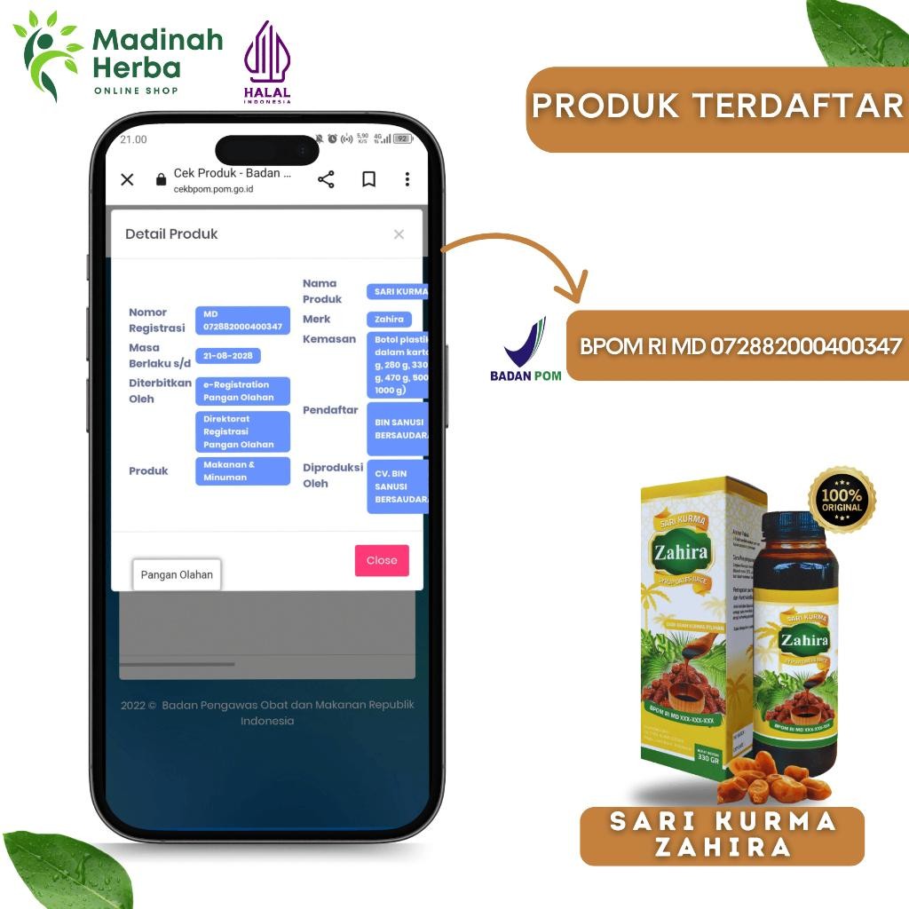 

Sari Kurma Zahira Original Minuman Sari Buah Kurma Halal Bpom 100% 330 Gram Murni