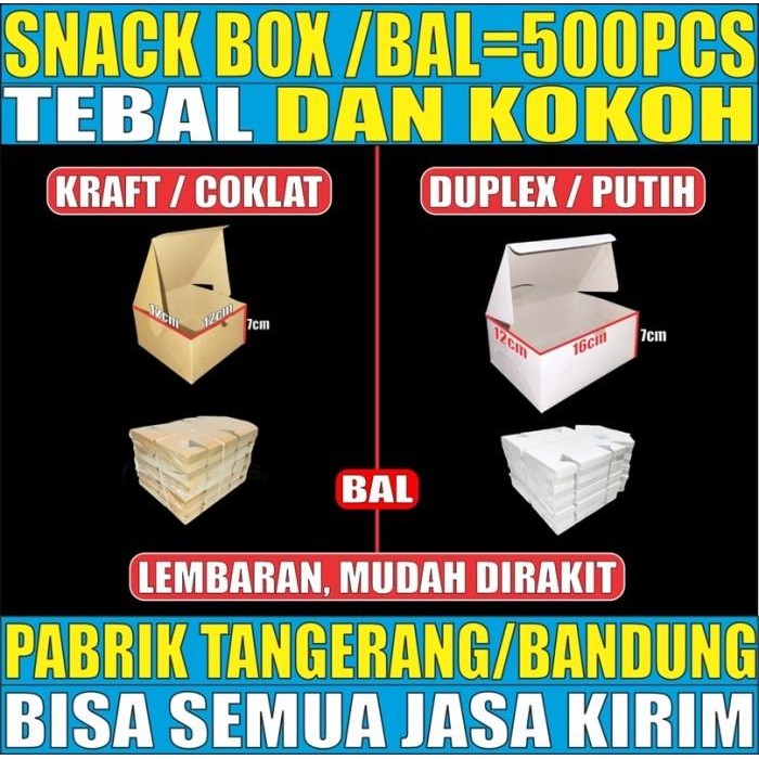 

Snack Box 12X12 / 12X14 / 12X16 Dus Kotak Kue Duplex Putih Kraft Coklat Per Ball Jskrm