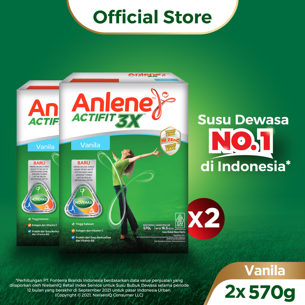 

Anlene Actifit 3X Susu Bubuk Dewasa Vanila 2 x 570g - Nutrisi Tinggi Kalsium Untuk Tulang, Sendi, dan Otot