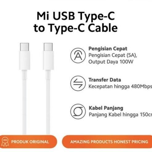 Kabel Data Xiaomi Mi PD Type-C to Type-C 5A 150CM Original Cable  Xiaomi Indonesia