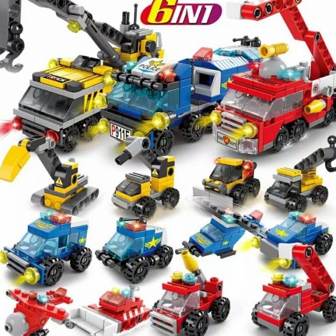 TERSEDIA Mainan Balok Susun Kendaraan Tentara Militer 6 in 1