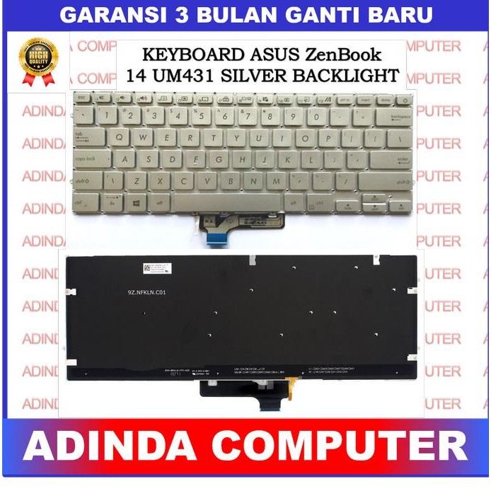 Keyboard Asus Zenbook 14 UM431 Um431D Um431Da Bx431Fl Silver Backlight