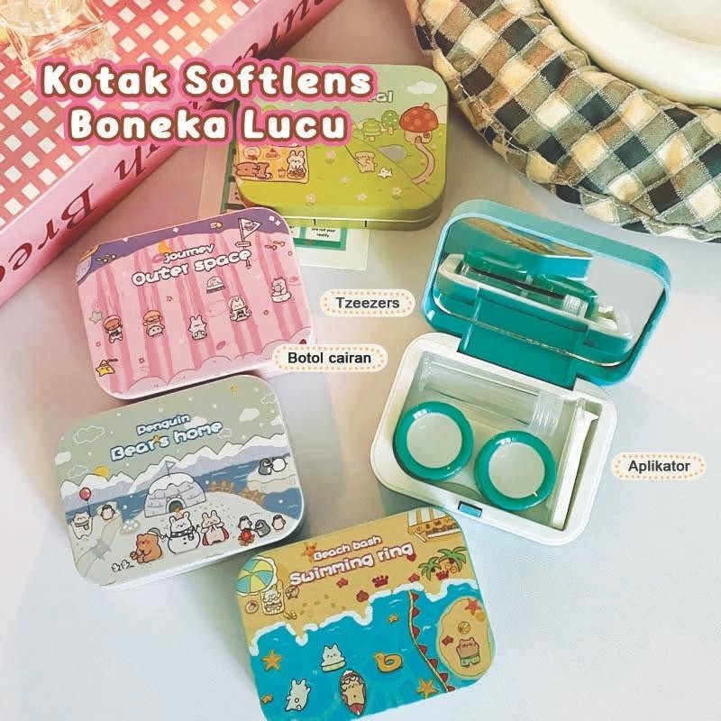 Case Kontak Lensa Softlens Dilengkapi Kaca 2In1 Kotak Softlens Bunga Ungu Premium Lenscase + Capitan
