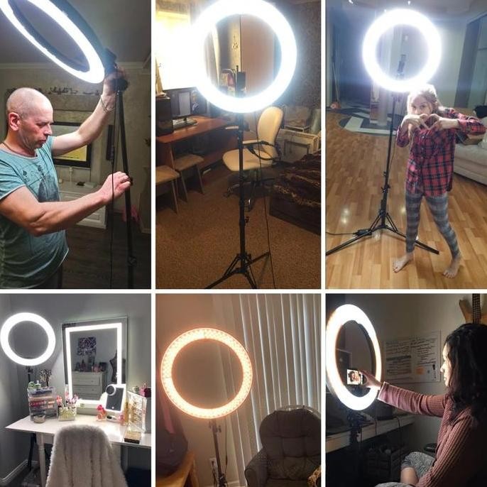 Diskon PAKET RING LIGHT BESAR 36CM + TRIPOD 2M Lampu Rias Make Up Vlog Video Studio Kamera Handphone