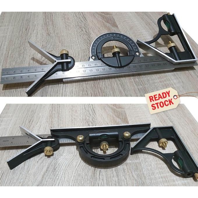 

siap kirim penggaris multifungsi 3 in 1 adjustable angle ruler set 30cm silverline