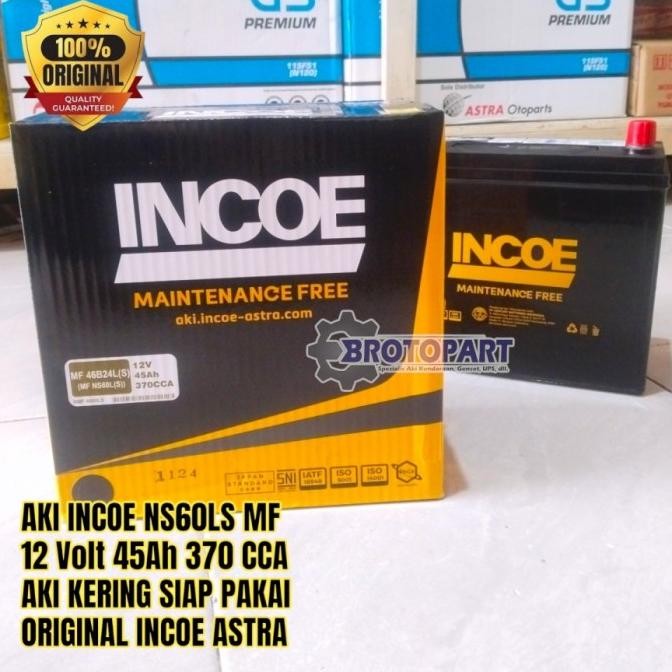 Ready Stock Aki Mobil Toyota Yaris, New Vios, Limo, Etios Incoe Astra Ns60Ls Mf Accu Kering 45Ah