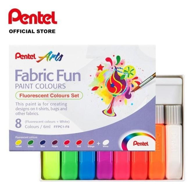

TERBARU - Pentel Fabric Fun Paint 6 ml 8 Colours Art Set Fluorescent / Cat Kain