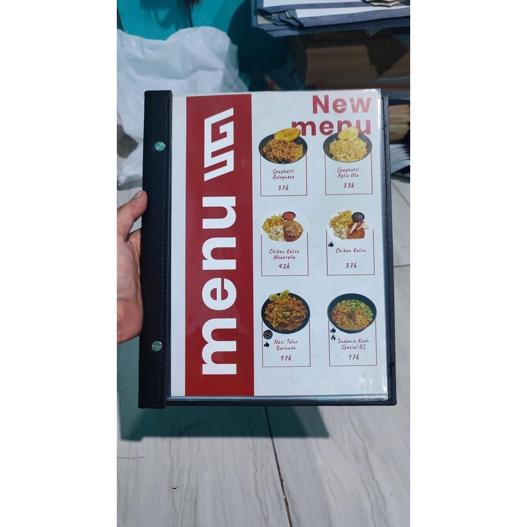 

Buku menu cafe,resto,hotel,kedai,dll.model 1 muka ukuran a4