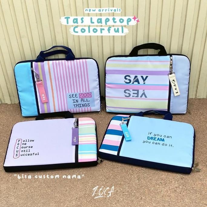 Tas Laptop Colorful 14" / Tas Laptop Jinjing (Bisa Custom Nama) New Stok